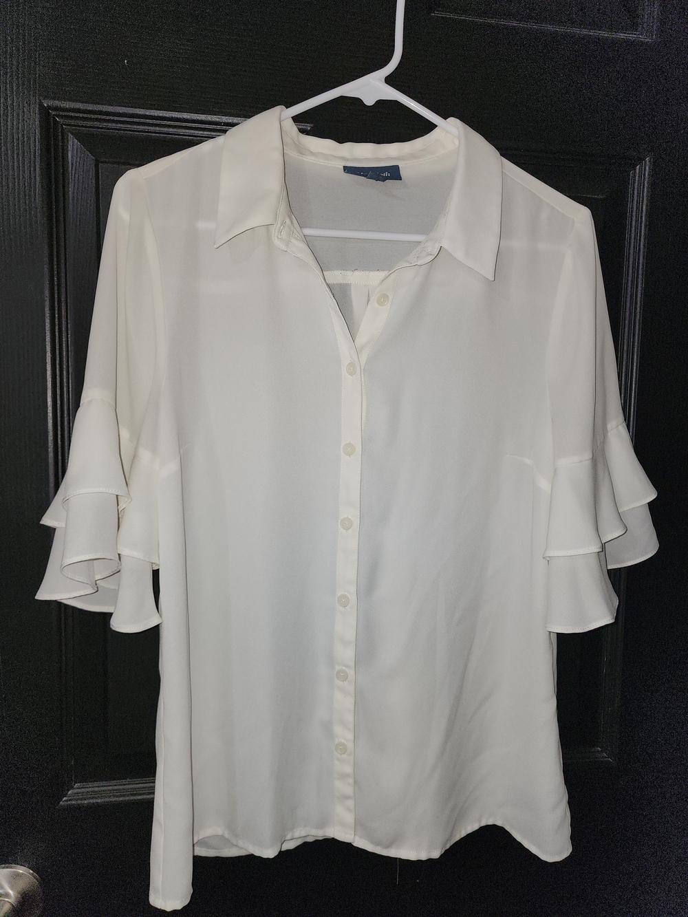 ModCloth Cream Ruffle-Sleeve Button Front Blouse